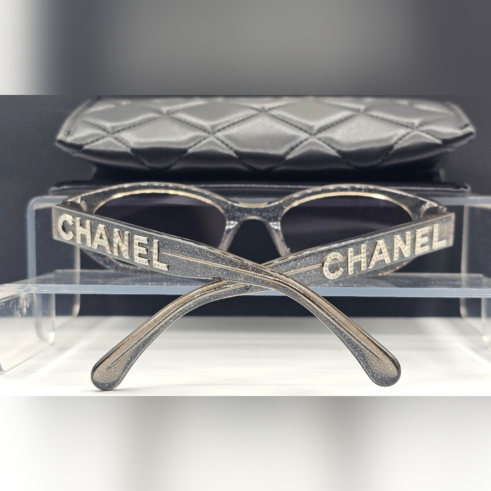 CHANEL RECTANGLE 71280A s1746 Silver Trendy Sunglasses Y2K - Picture 10 of 16